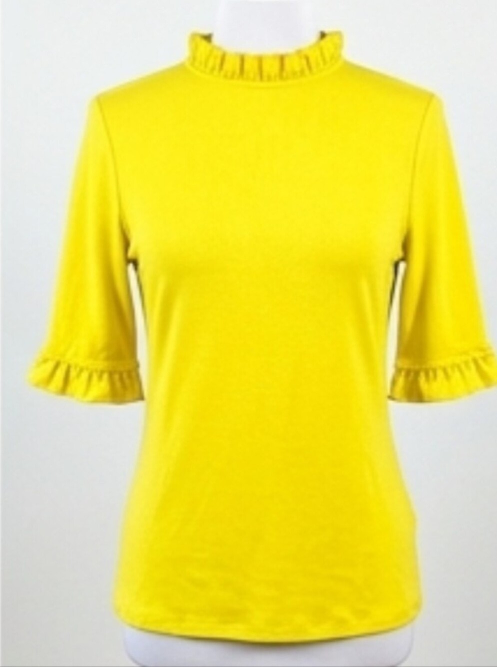 Ann Taylor Yellow Ruffle Mock Neck Women's Top
